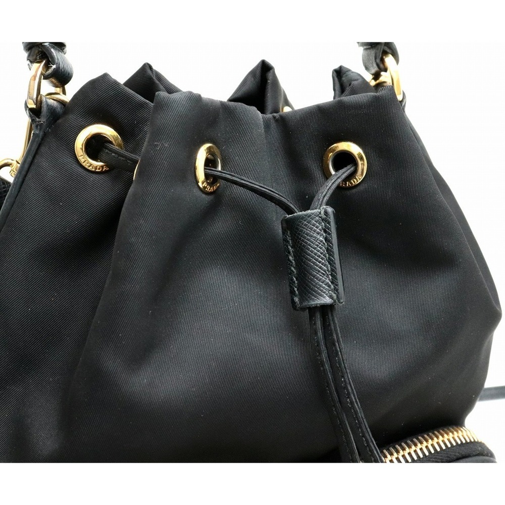 Prada Drawstring Black Handbag Nylon Leather 2way - image 7